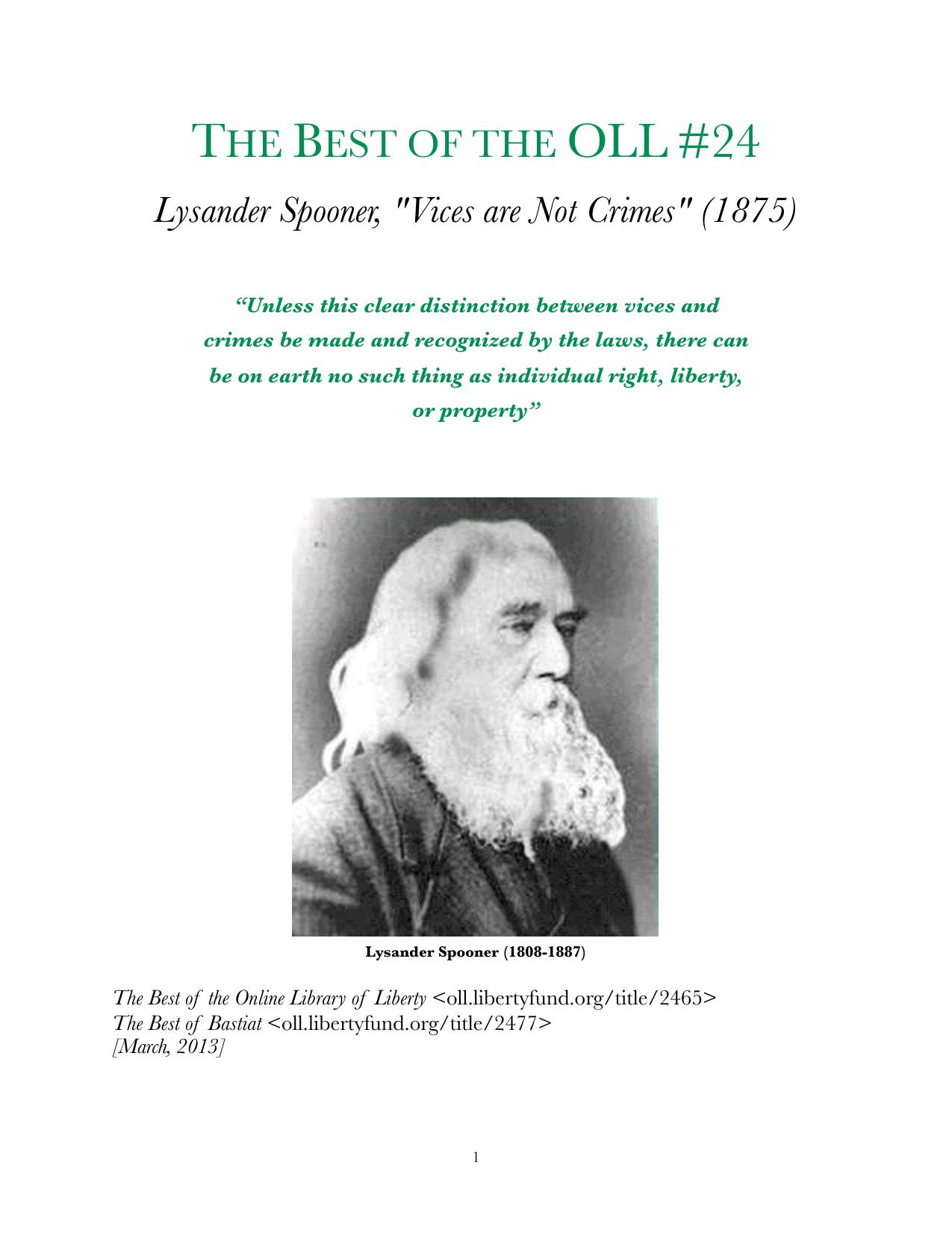 Vices are not Crimes (1875) by Lysander Spooner